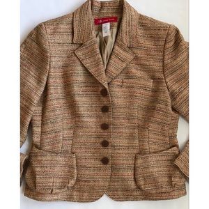 Anne Klein Women’s Petite Gold Multicolored Tweed Button Down Blazer Size 14P